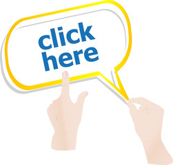 hands holding abstract cloud with click here word