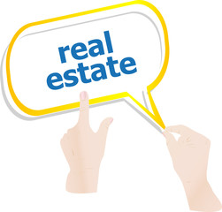 hands holding abstract cloud with real estate word