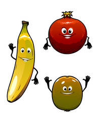 Green kiwi, red pomegranate anf yellow banana fruits