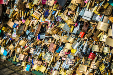 Fototapeta na wymiar Locks of love at Paris bridge
