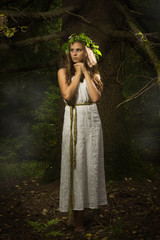 Slavonian girl in the deep forest