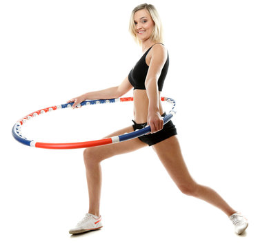 Young Fitness Woman With Hula Hoop Isolated