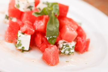 watermelon salad with feta cheese with and basil