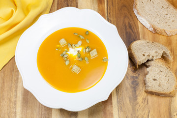 Pumpkin soup. Viewed from above