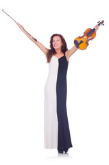 Young girl with violin on white