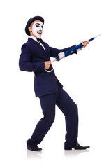 Obraz premium Funny man with umbrella on white