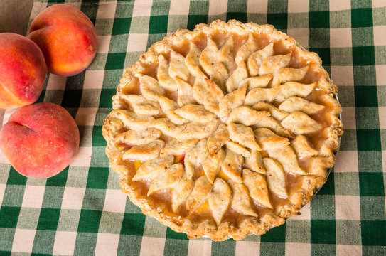 Peach pie with decorated crust