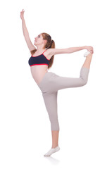 Fototapeta na wymiar Young woman doing exercises on white