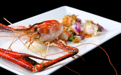 Shrimp salad thai style on white dish