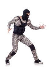 Soldier in camouflage isolated on white