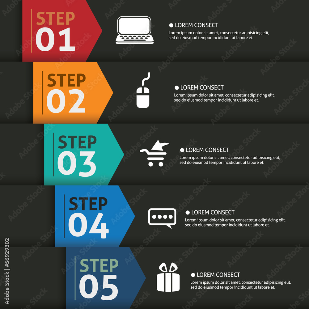 Wall mural one two three four five- vector paper progress steps for tutoria