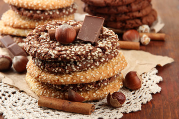 Homemade cookies with sesame seeds, chocolate,