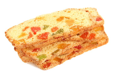 Biscotti with candied fruits, isolated on white