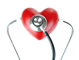 Stethoscope and heart isolated on white