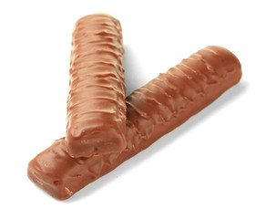 Two delicious chocolate bars isolated on white