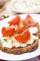 Fototapeta na wymiar sandwich with homemade cottage cheese, pepper and tomatoes