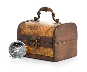 chest and compass isolated on white background