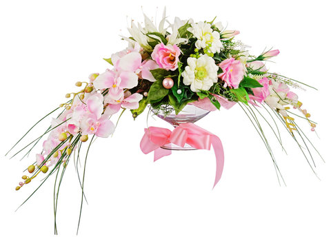Floral bouquet of roses and orchids arrangement centerpiece isol