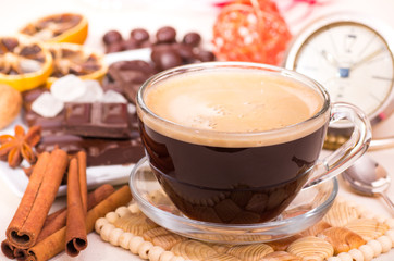 Coffee cup and sweets