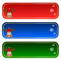 Collection of Christmas banners with owls and snowflakes