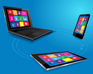 Modern laptop, tablet and smart phone