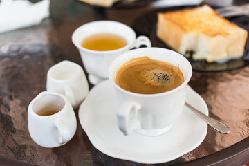 Coffee on glass background