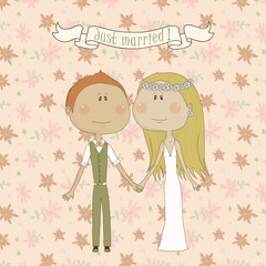 Cartoon illustration of pretty wedding couple 