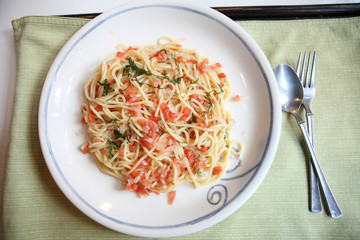 Spaghetti with tomato japanese style