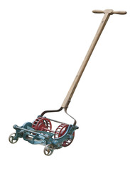 Antique lawnmower isolated on white