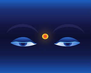 Eyes on deep blue background in asian style