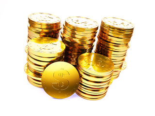 3d rendered illustration of some golden dollar coins