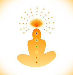 Silhouette of man with symbols of chakras