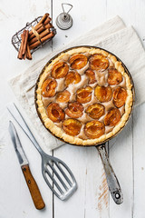 Apricots cake on white wooden background