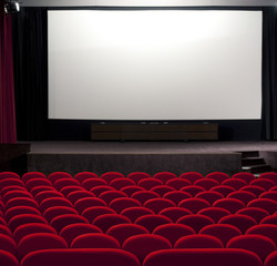 red cinema empty projection screen for insert a picture