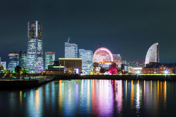 Naklejka premium Yokohama city in Japan at night