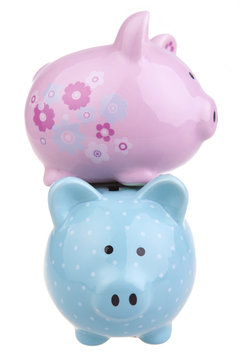 2 piggy banks stacked on top of each other