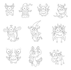 Cartoon monsters, goblins, ghosts