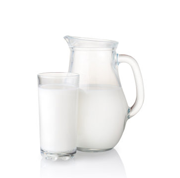 Isolated on white milk jug and glass.
