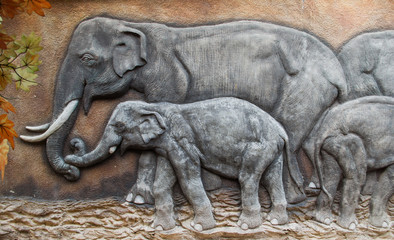 stucco of elephant family