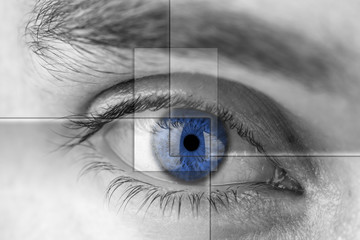 Blue eye with virtual hologram.