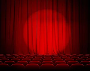 Photo sur Plexiglas Théâtre rideaux rouges de théâtre fermés avec projecteur et sièges