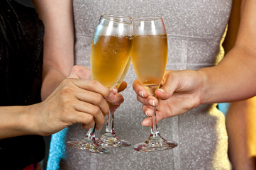 women holding champagne glasses