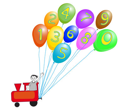 Train with numbers and colorful baloons