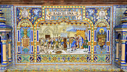 ceramic decoration in Plaza de Sevilla, Spain. Barcelona theme. © neftali