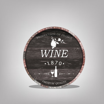 Wooden casks with grapes wine.Vector sticker