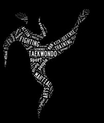 Fototapeta premium taekwondo pictogram with related wordings on black background