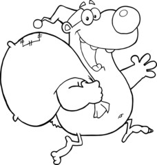 Black and White Santa Bear Running With Bag And Waving