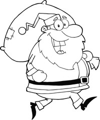 Black and White Santa Claus Running With Bag