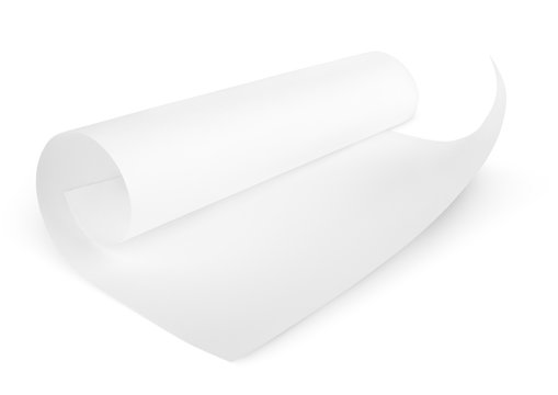 Rolled blank sheet of paper isolated on white with clipping path