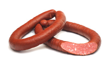 two rings of  smoked sousages with section